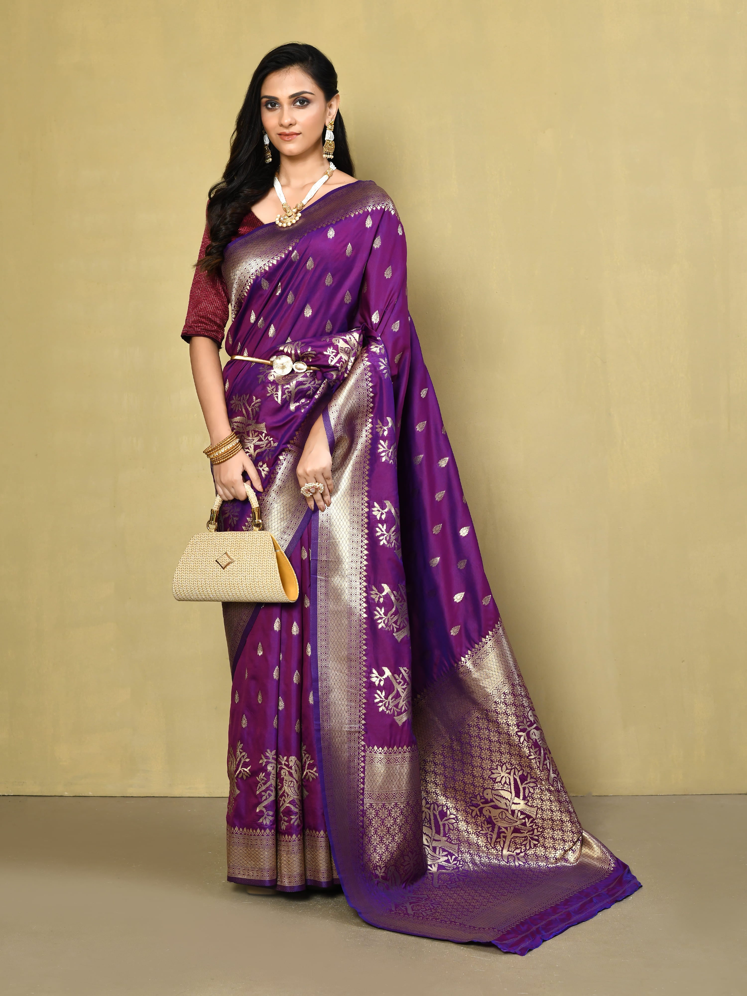 Purple Banarasi Silk Readymade/Easy Saree main image 0