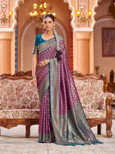 Elora soft silk purple Banarasi saree with zari jacquard weaving – designer ethnic wear for women