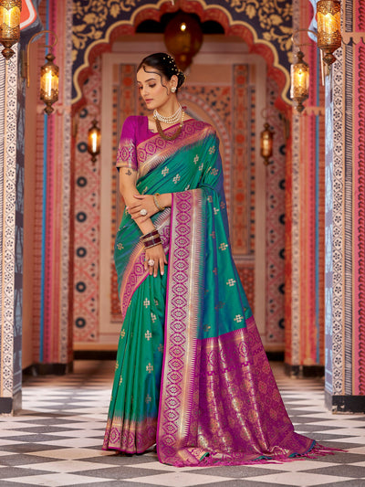 Elora Teal Gadhval Soft Silk Banarasi Saree with Jacquard Butti Work – Premium Designer Traditional Wear for Women