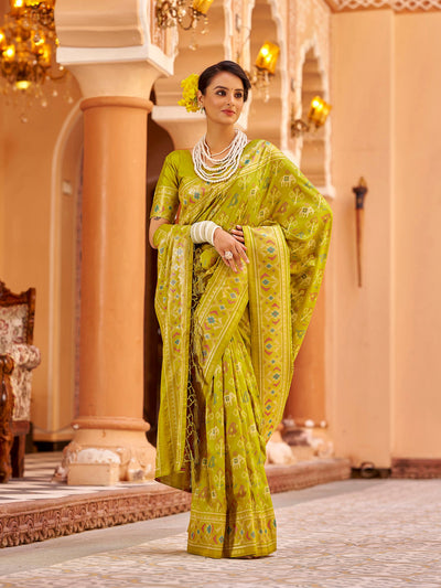 Light Green Patola Soft Silk Saree with Zari Jacquard Work by Elora – Designer Traditional Wear