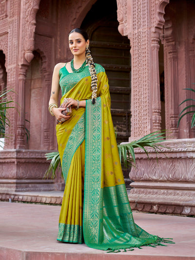 Elora Light Green Soft Silk Patola Saree with Zari Jacquard Work – Elegant Designer Traditional Wear for Women