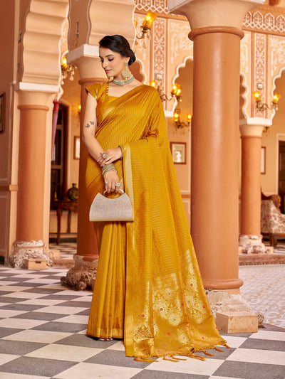 Mustard Soft Silk Kanjivaram Saree with Zari Jacquard Work – Designer Ethnic Wear for Women