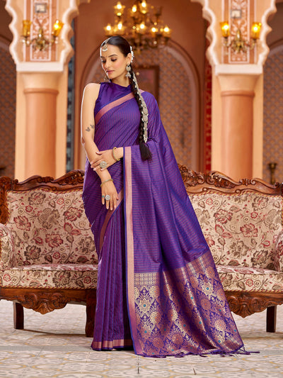 Purple Soft Silk Kanjivaram Saree with Zari Jacquard Work – Traditional Designer Wear for Women