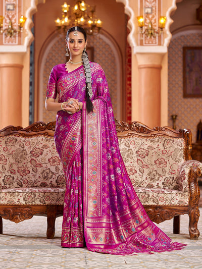 Rani Pink Patola Soft Silk Saree with Zari Jacquard Work by Elora – Designer Traditional Saree